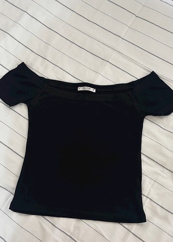 Kadın Siyah Mini Crop Top kayık yaka