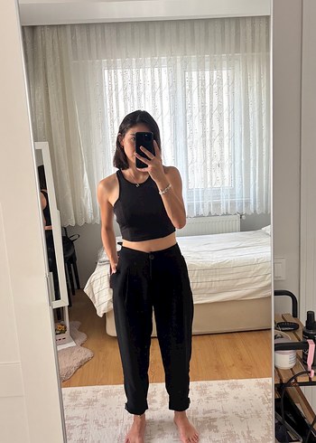 Zara Siyah Kadın Salaş Midi Şalvar Pantolon