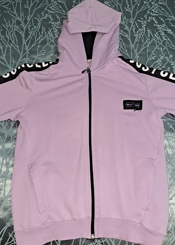 Kadın Pembe Kapüşonlu Fermuarlı Sweatshirt