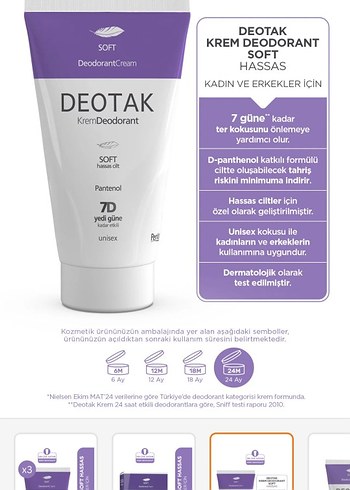 Deotak Soft Krem Deodorant 35ml Hassas Cilt - Görsel 2