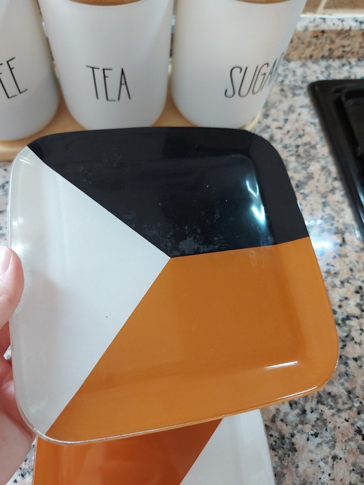 Turuncu Siyah Beyaz Kare Tatlı pasta tabağı - Görsel 3