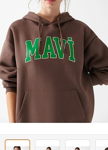 Mavi Logolu Kahverengi Sweatshirt 