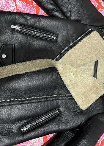 Suni kürklü biker ceket - Görsel 4