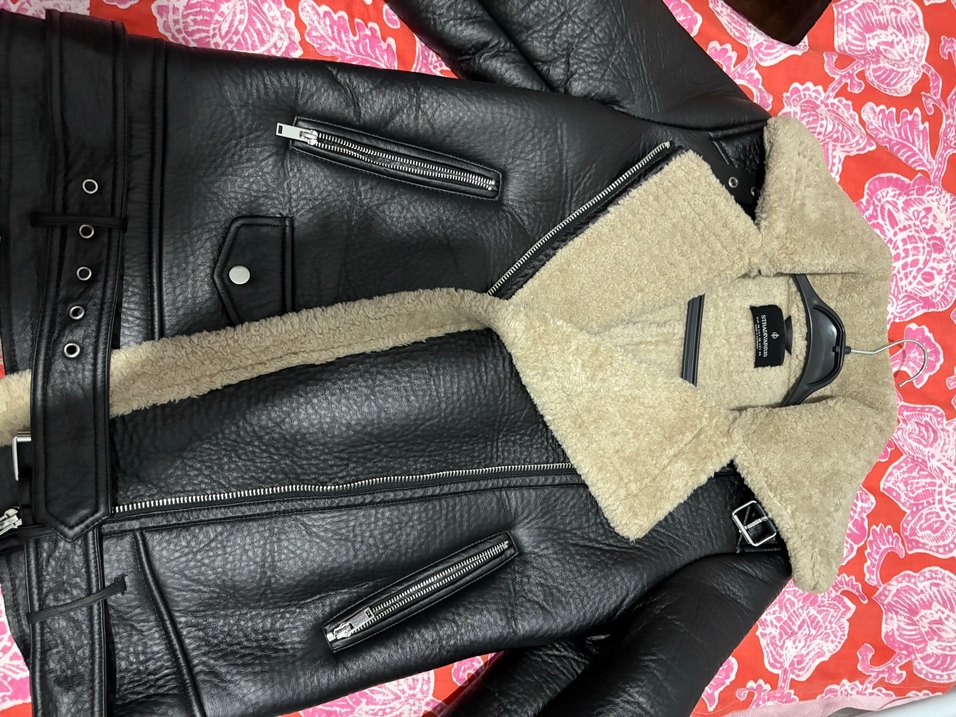 Suni kürklü biker ceket - Görsel 4