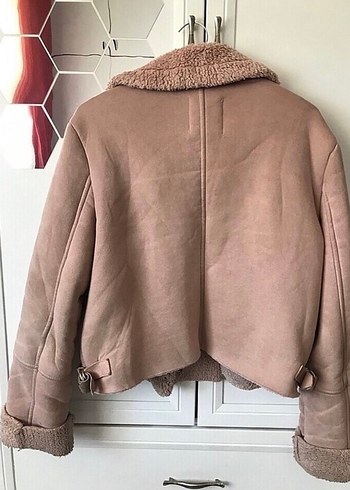Bej Süet Kadın Ceket Kürklü Yaka - Görsel 3