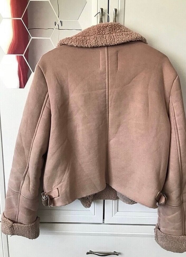 Bej Süet Kadın Ceket Kürklü Yaka - Görsel 3