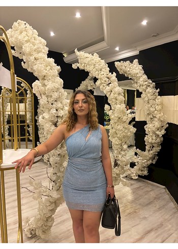 Mavi Drapeli Mini tül Elbise - Görsel 2