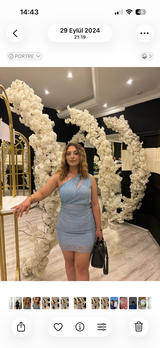 Mavi Drapeli Mini tül Elbise - Görsel 2