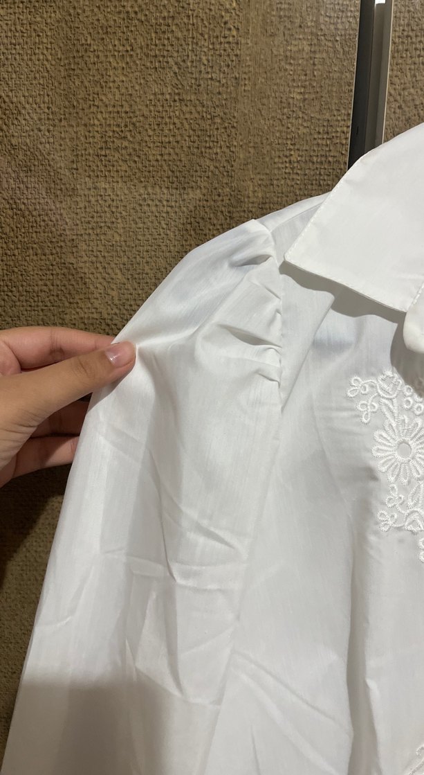 Beyaz Nakışlı Uzun Kollu Keten Gömlek - Görsel 5