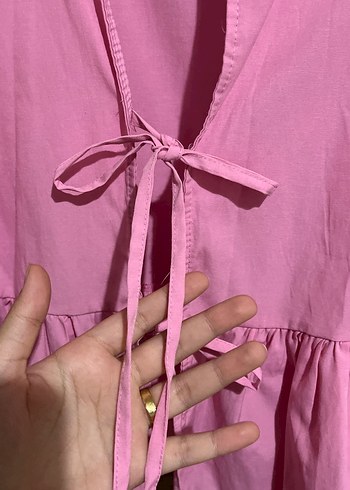 Pembe bağlamalı bluz - Görsel 5