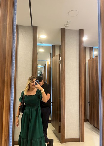 Kadın Parlak Yeşil Midi Elbise - Görsel 4