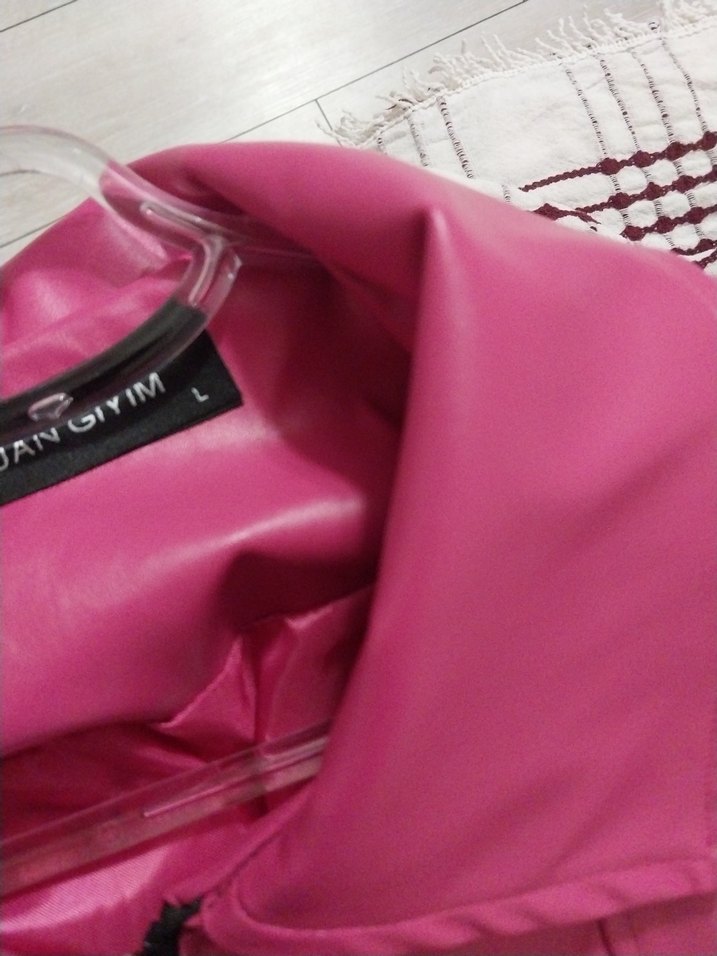 Pembe Kadın Deri bomber Ceket - Görsel 3