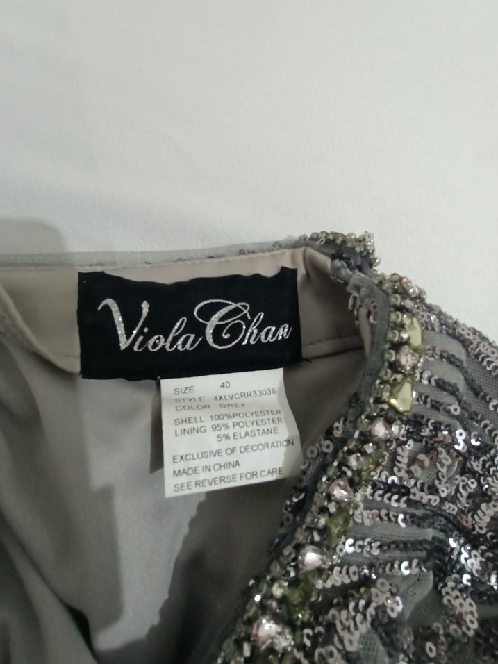 Gri Pul Detaylı Uzun Abiye Elbise - Görsel 4