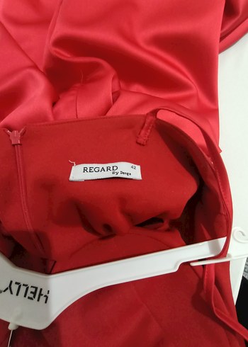 Drapeli Kırmızı Uzun Abiye Elbise - Görsel 3