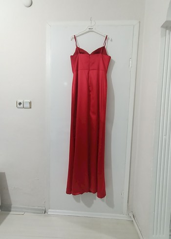 Drapeli Kırmızı Uzun Abiye Elbise - Görsel 2