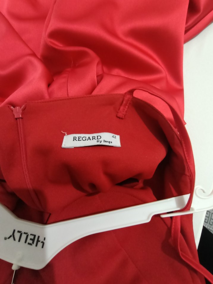 Drapeli Kırmızı Uzun Abiye Elbise - Görsel 3