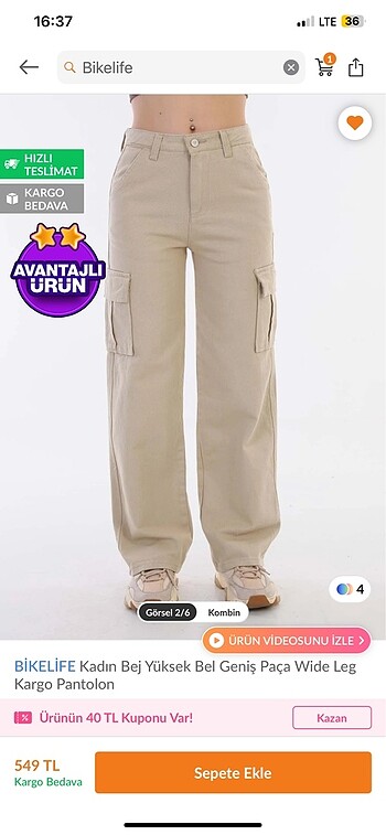 Bej kargo pantolon