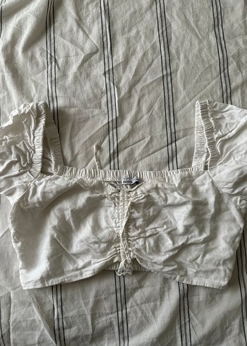 m Beden Kadın Beyaz Bağcıklı Mini Crop