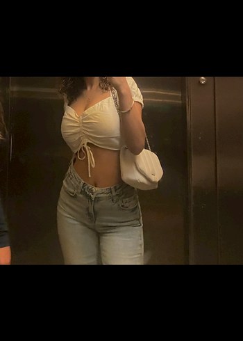 Kadın Beyaz Bağcıklı Mini Crop