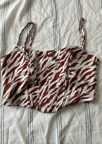 s Beden kahverengi Renk Kahverengi Zebra Desenli İnce Askılı Büstiyer