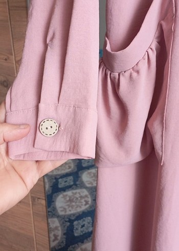 Uzun Kollu Düğmeli Pembe Hamile Bluzu yeniden farksiz - Görsel 3