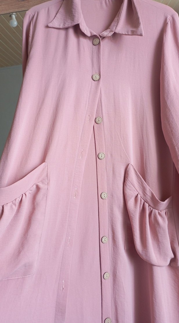 Uzun Kollu Düğmeli Pembe Hamile Bluzu yeniden farksiz - Görsel 4