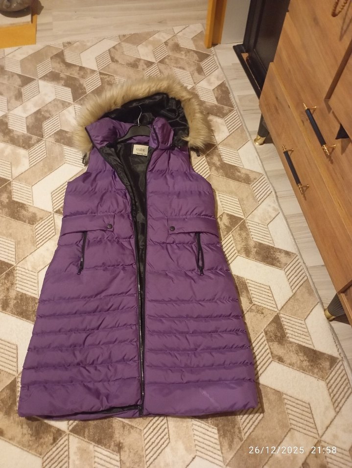 Mor Kürklü Kadın Şişme Yelek - Görsel 3