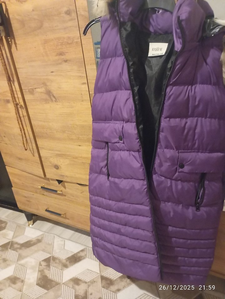 Mor Kürklü Kadın Şişme Yelek - Görsel 4