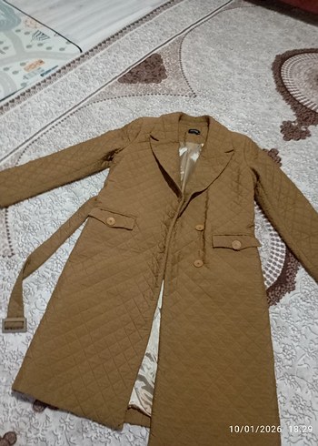 Düğmeli Uzun Kahverengi Kadın Kaban - Görsel 5