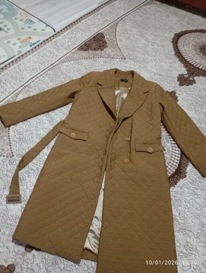 Düğmeli Uzun Kahverengi Kadın Kaban - Görsel 5