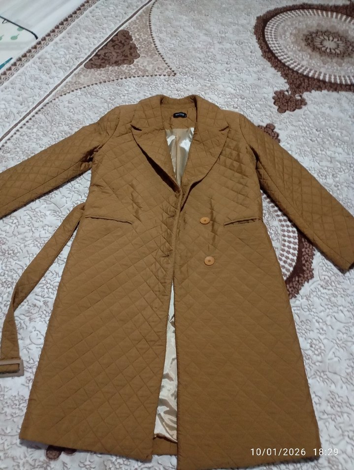 Düğmeli Uzun Kahverengi Kadın Kaban - Görsel 2