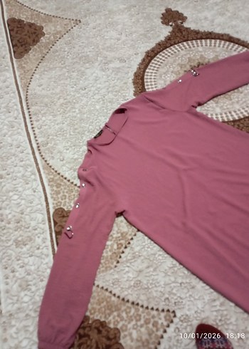 Bordo Düğmeli Uzun Kollu Kadın Tunik - Görsel 4