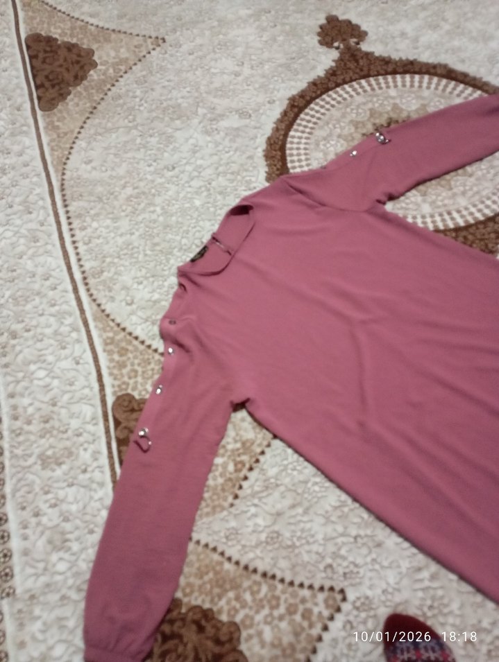 Bordo Düğmeli Uzun Kollu Kadın Tunik - Görsel 4