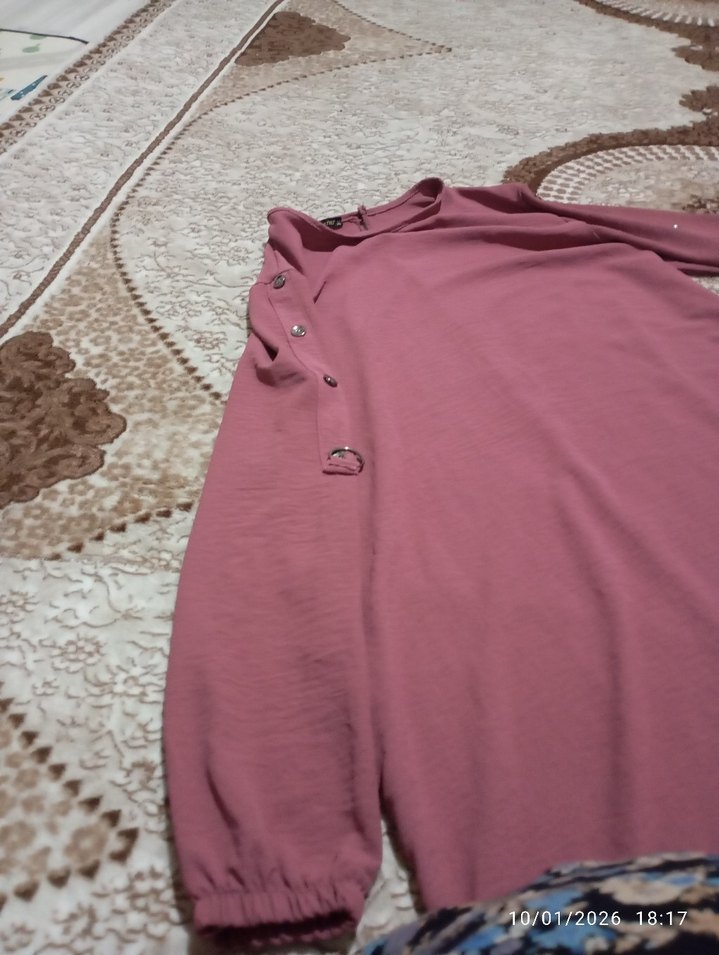 Bordo Düğmeli Uzun Kollu Kadın Tunik - Görsel 5