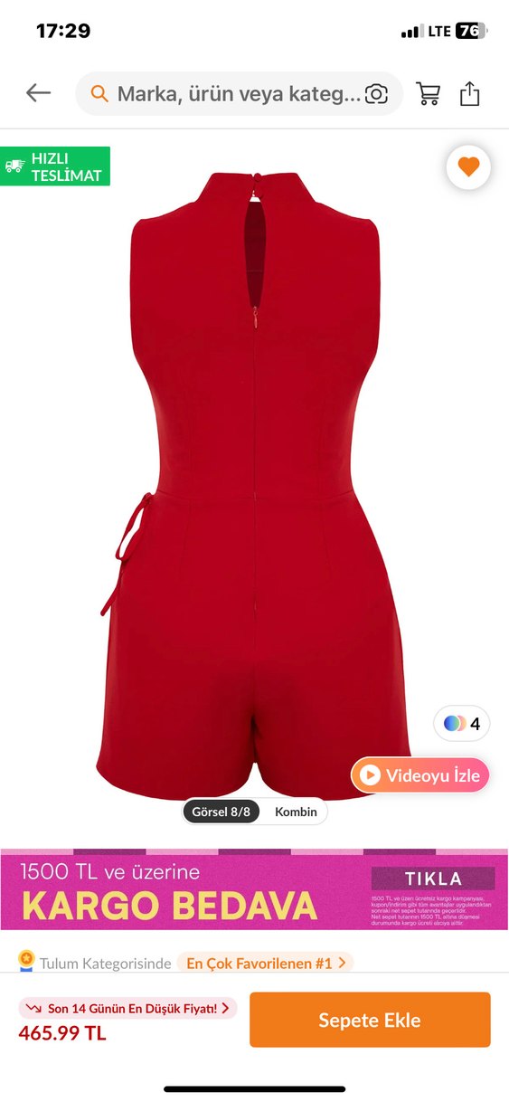 Kırmızı Mini Kadın Tulum - Görsel 2