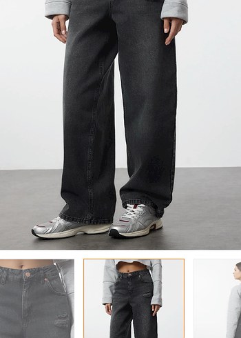 Gri Loose Fit Denim Kadın Jean - Görsel 3