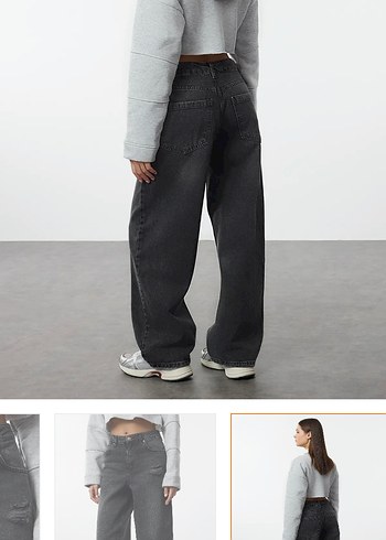 Gri Loose Fit Denim Kadın Jean - Görsel 2