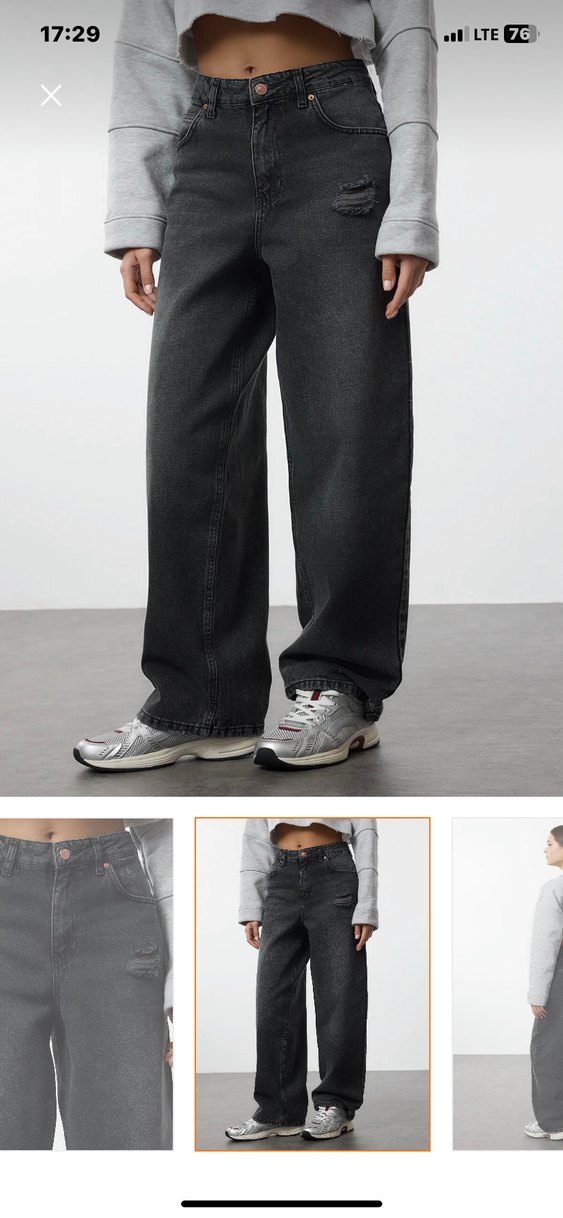 Gri Loose Fit Denim Kadın Jean - Görsel 3