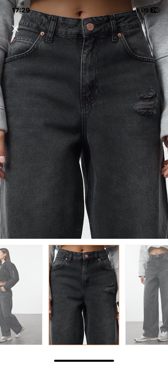 Gri Loose Fit Denim Kadın Jean - Görsel 4