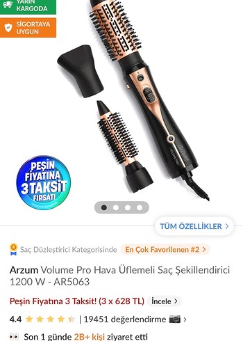 Arzum Volume Pro 1200W Hava Üflemeli Saç Şekillendirici