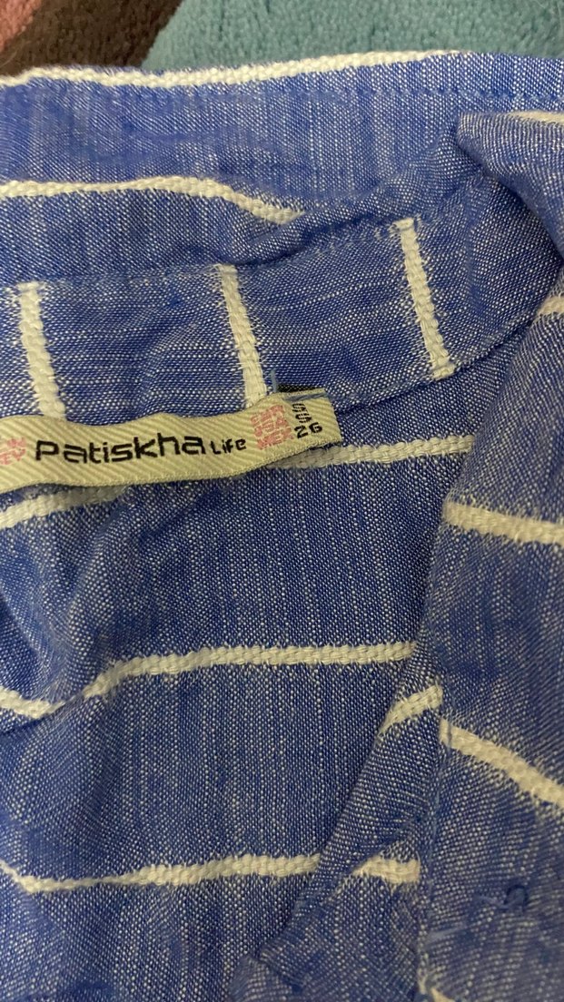 Mavi Çizgili Uzun Kollu Keten Gömlek - Görsel 2