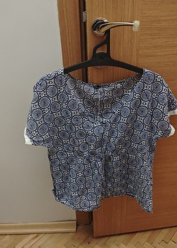 Benetton Benetron V Yakalı Mavi Kadın Bluz