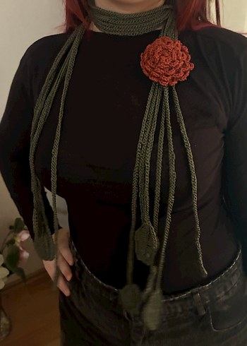 Bohem yeşil Örgü Kadın Atkı - Görsel 2