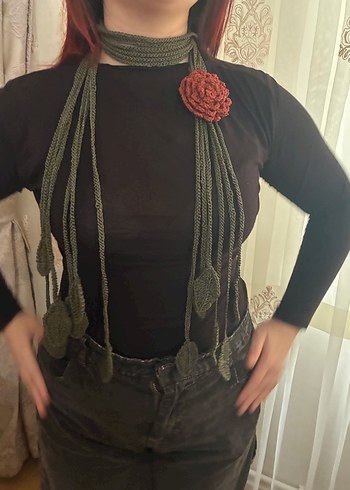 Bohem yeşil Örgü Kadın Atkı - Görsel 4