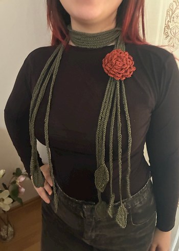 Bohem yeşil Örgü Kadın Atkı - Görsel 3