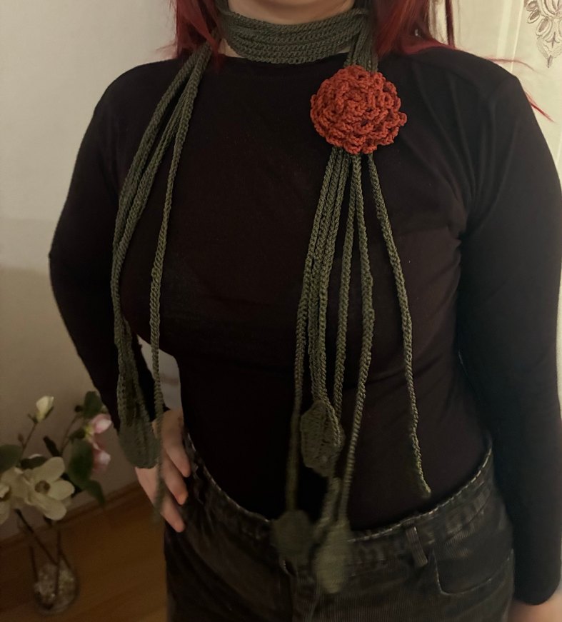 Bohem yeşil Örgü Kadın Atkı - Görsel 2