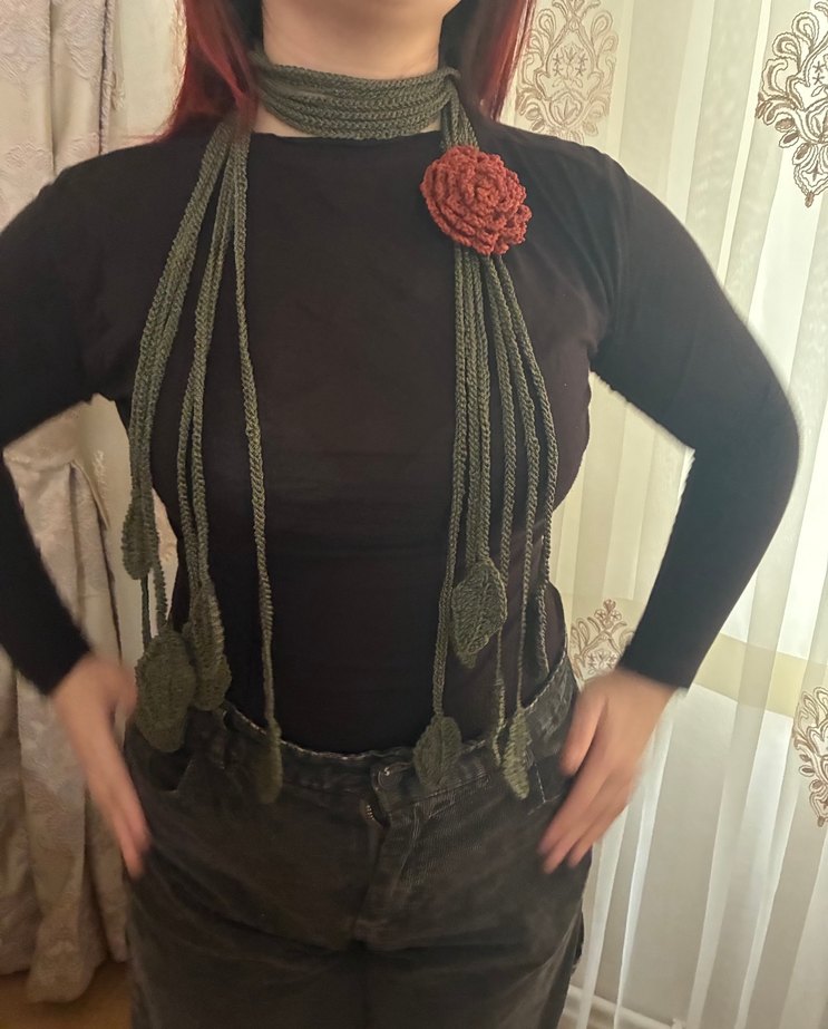 Bohem yeşil Örgü Kadın Atkı - Görsel 4