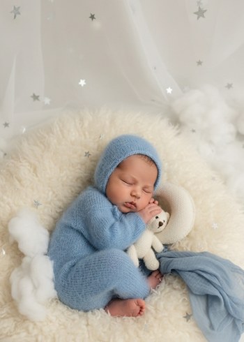 Mavi Örgü Bebek Tulum ve Şapka Seti - Görsel 8