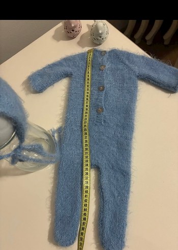 Mavi Örgü Bebek Tulum ve Şapka Seti - Görsel 3