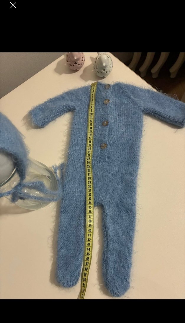 Mavi Örgü Bebek Tulum ve Şapka Seti - Görsel 3